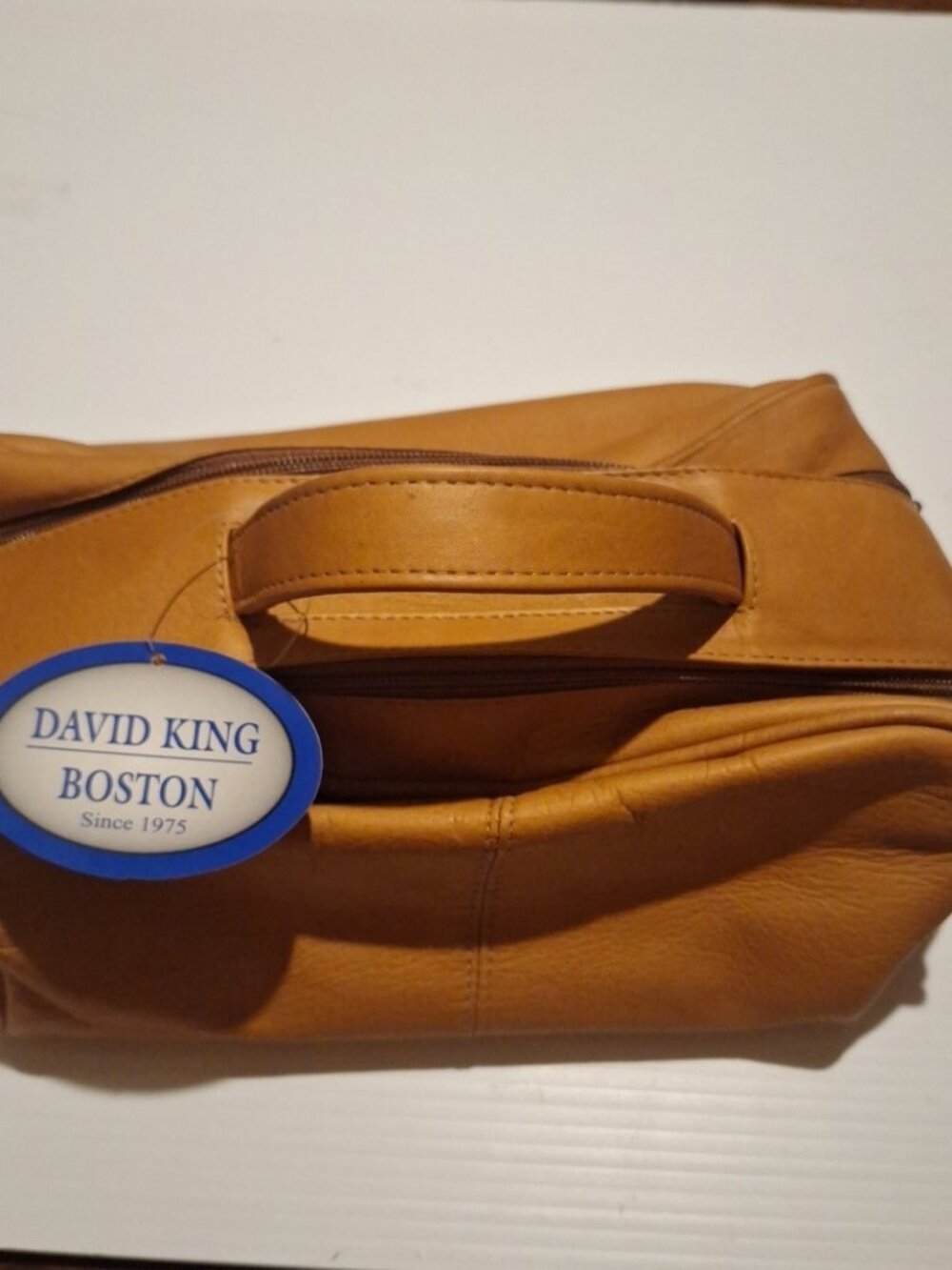 David King Boston Brown Leather Zip Duffle Travel Mens Bag